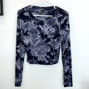 Long sleeve blue and black marbled shirt